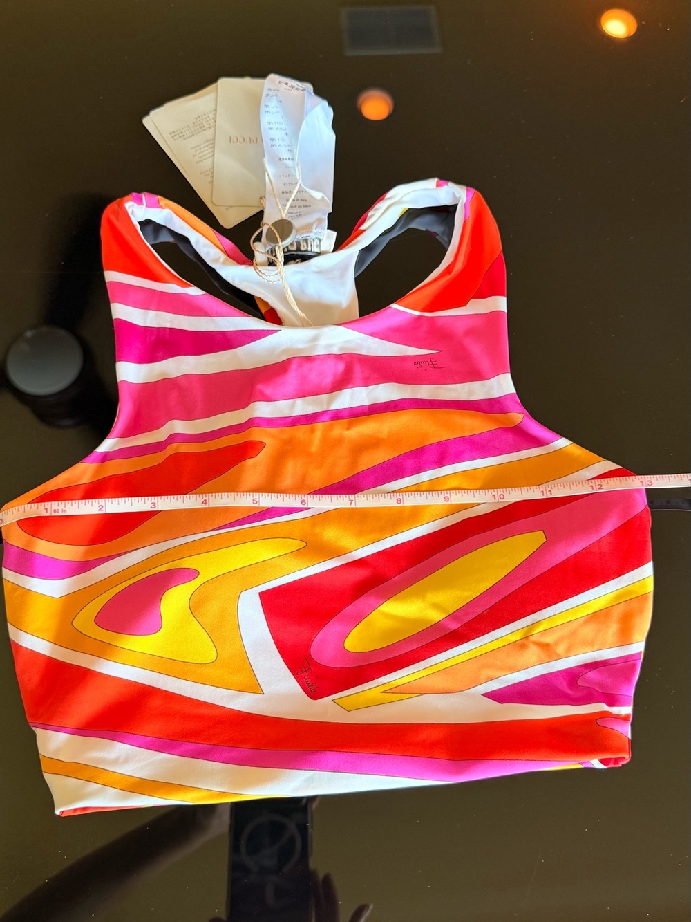 EMILIO PUCCI - Pink Orange Yellow Swirl Racerback Crop Top - Picture 5 of 10
